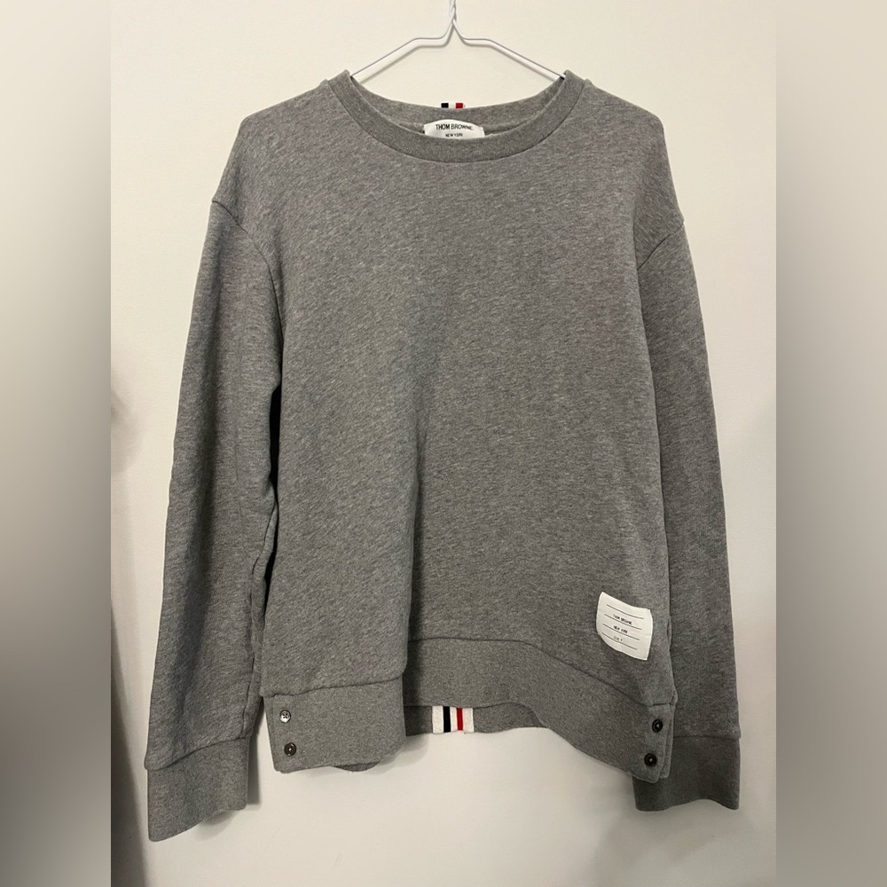 Thom Browne Gray Sweatshirt with Tricolor Detail